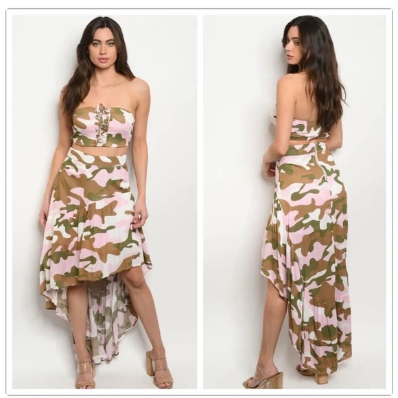 Other - Pink and Green Camo Two Piece Tube Top and Skirt size S